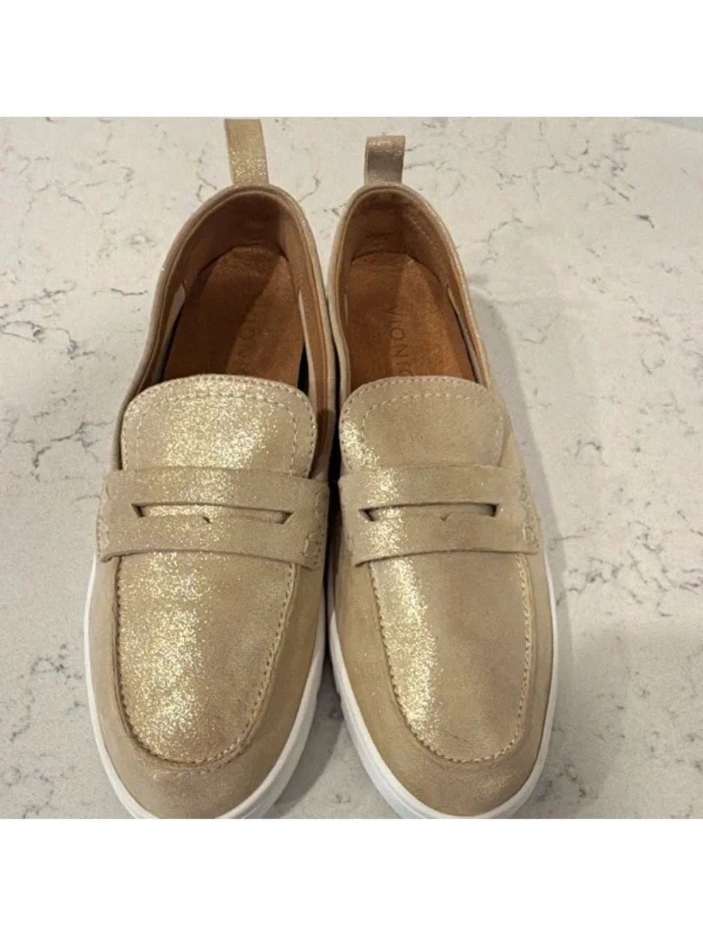Vionic Gold Metallic Faux Leather Slip-On Loafer Flats Women's US 9.5 Round